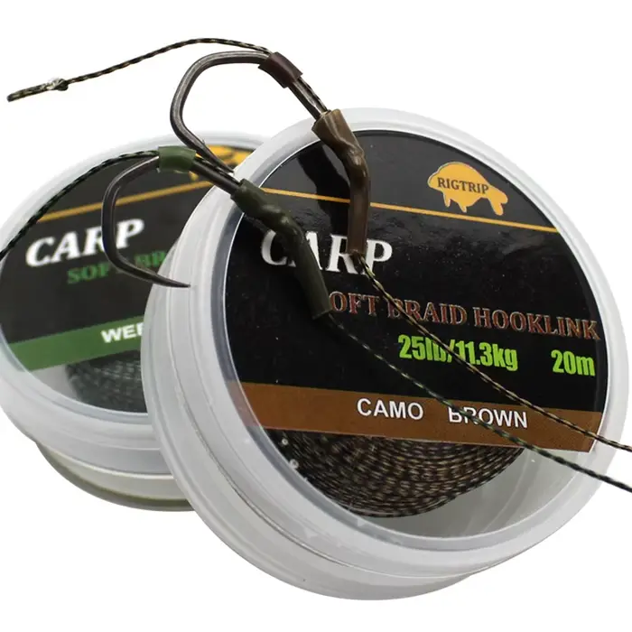 Ligne carpe 20m hook link souple - Bas de ligne non revêtu pour hair rig 15-35IB pêche carpe précision