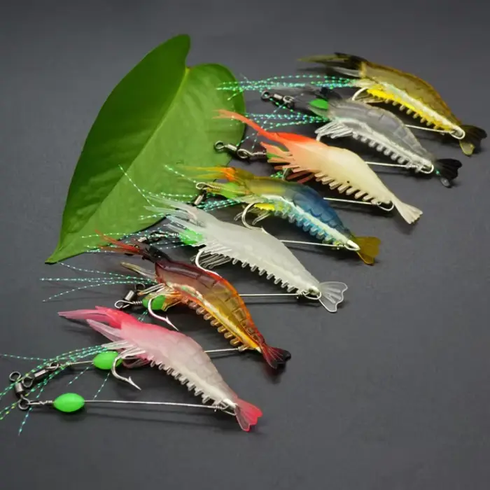 Leurres souples crevettes phosphorescents 7Pcs 8cm 5.6g - Appâts artificiels pour pêche nocturne et pêche en mer