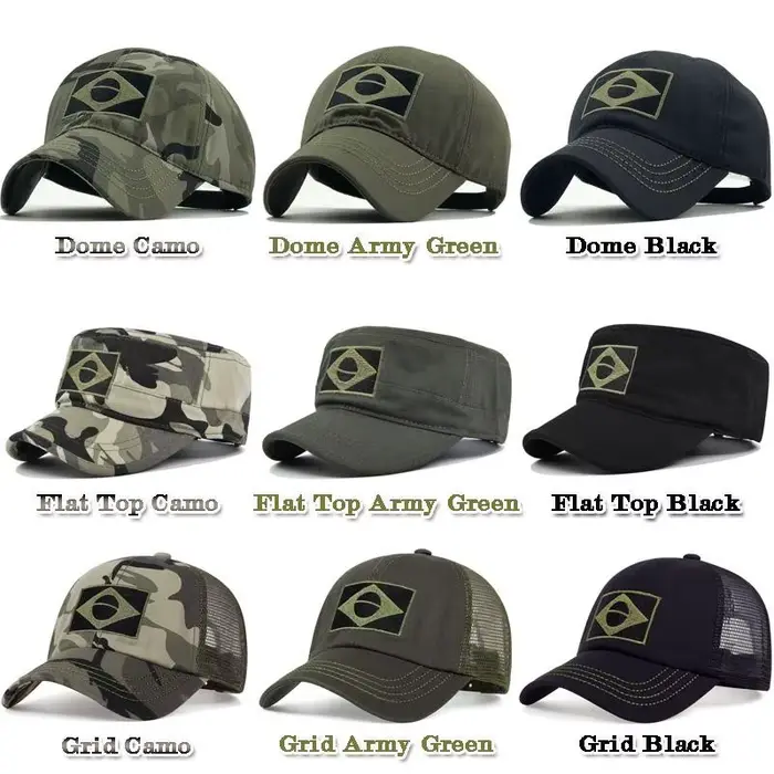 Casquette Baseball Brodée Drapeau Brésilien - Tactique Camouflage Pêche Randonnée Homme