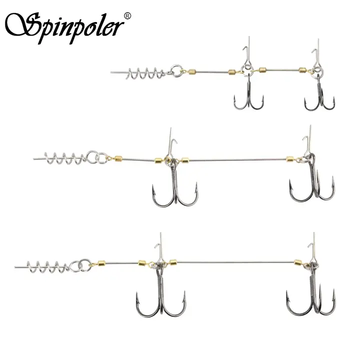 Montage Spinpoler stinger rig pour pêche du brochet avec leurres souples et hameçons doubles