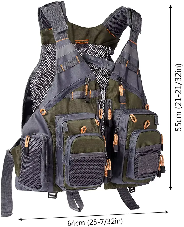 Gilet de pêche respirant léger ajustable sports extérieur natation rangement matériel pêche