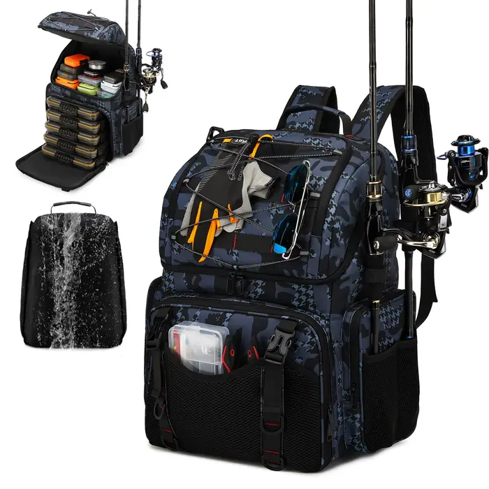 Sac à dos de pêche 45L avec glacière et porte-cannes - multifonction pour camping et randonnée
