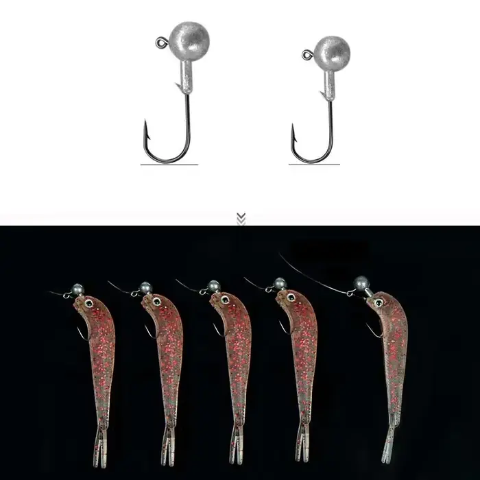 Pack de 5 leurres souples cluster 3D - appâts simulation yeux tête queue pour bar pêche mer accessoires