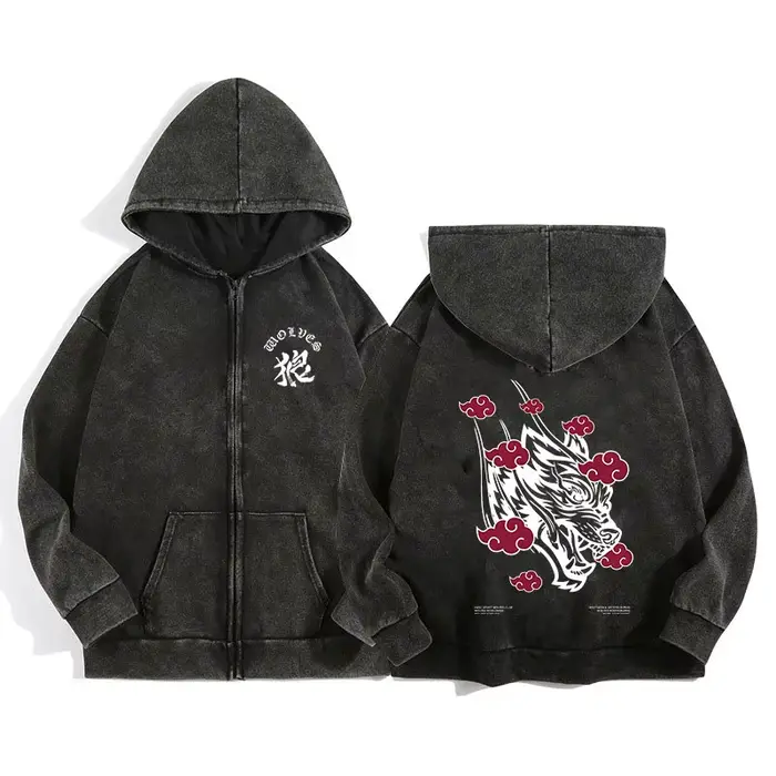 Sweat à capuche zip Darc Wolves Sport pour pêcheurs - Style gothique manga harajuku homme femme