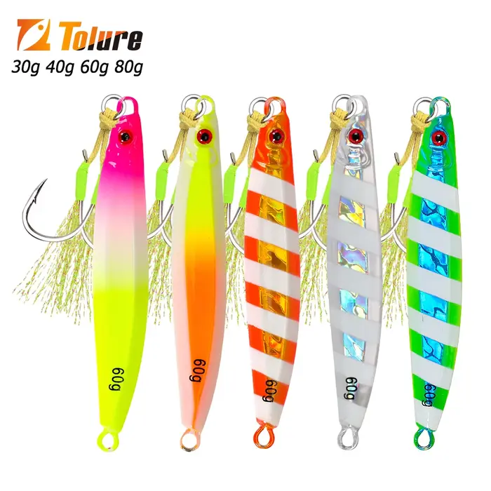 Jig TOLU 30-80g coulant rapide - Leurre de jigging lumineux pour pêche en mer et trolling
