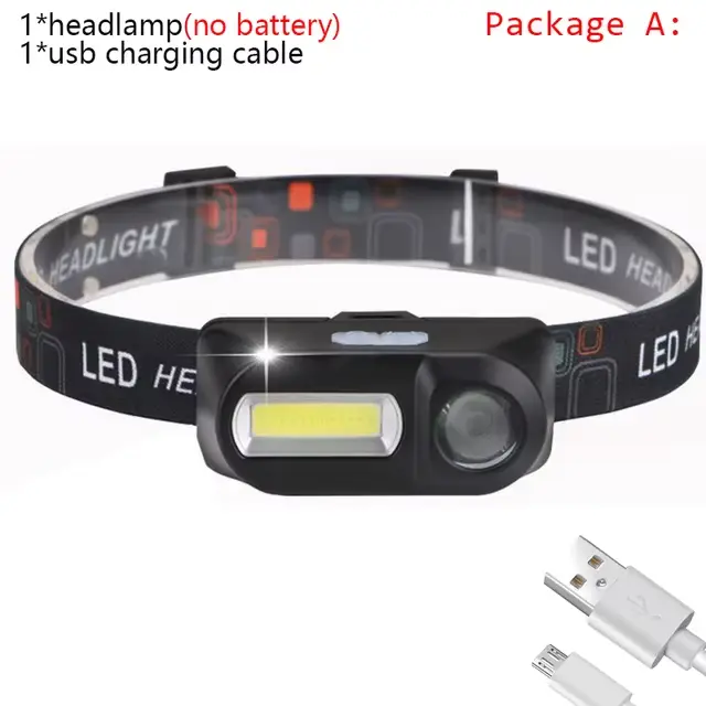 Lampe frontale XP-G Q5 2500lm étanche avec LED COB et batterie rechargeable intégrée 14450