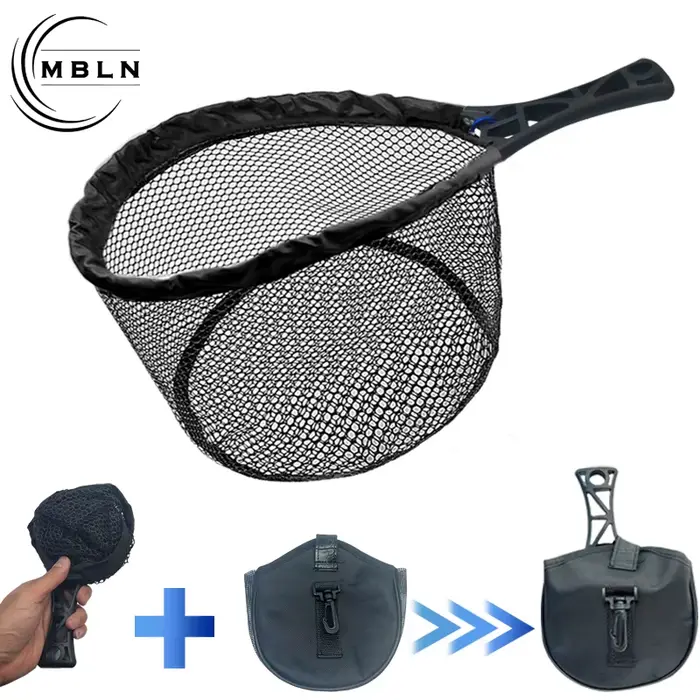 Épuisette pêche à la mouche rétractable et pliable - Filet main durable facile à transporter pour pêche extérieure