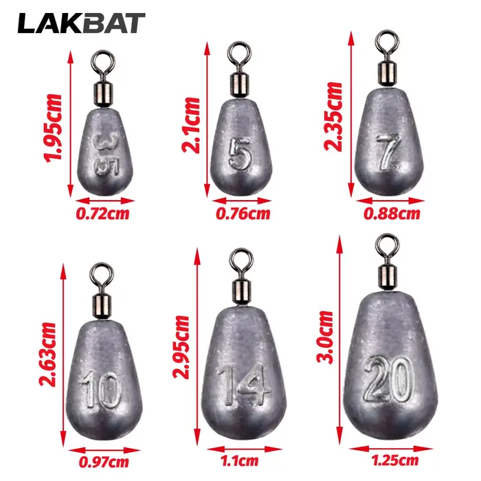 Plombs de pêche goutte d'eau LAKBAT 3.5g 5g 7g 10g 14g 20g pour pêche en mer variété poids usages occassions spéciales
