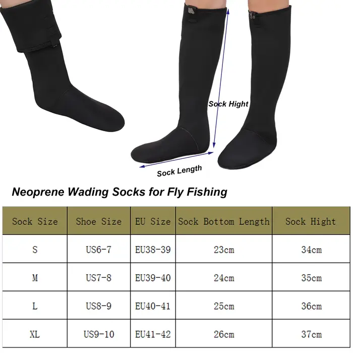 Chaussettes wading néoprène 4mm résistantes à l'abrasion pour pêche à la mouche unisexe