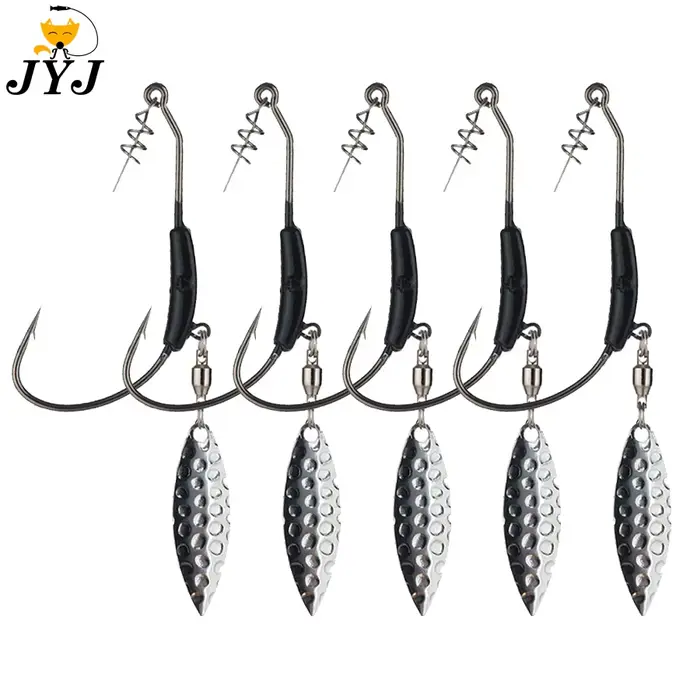Hameçons offset weighted avec cuillères pailletées 2 pièces - Pour Texas Rig et pêche active