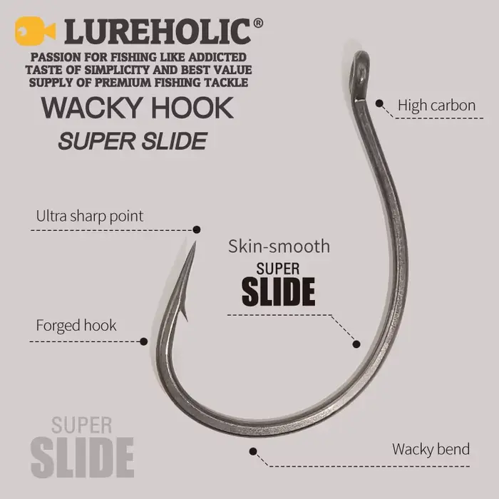 Hameçon Wacky Offset LUREHOLIC PTFE Super Slide pour Drop Shot - Acier Inoxydable pour Vers