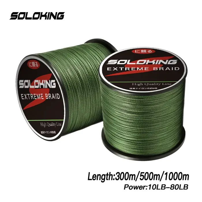 SOLOKING Ligne de Pêche Tressée 4 Brins 300m 500m 1000m, Super Résistante pour Truite et Carnassiers,
