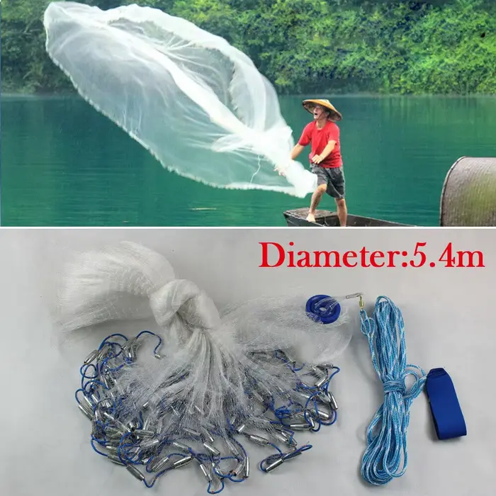 Filet de lancer pêche léger 51 lbs avec plombs acier et mailles monofilament, facile à utiliser