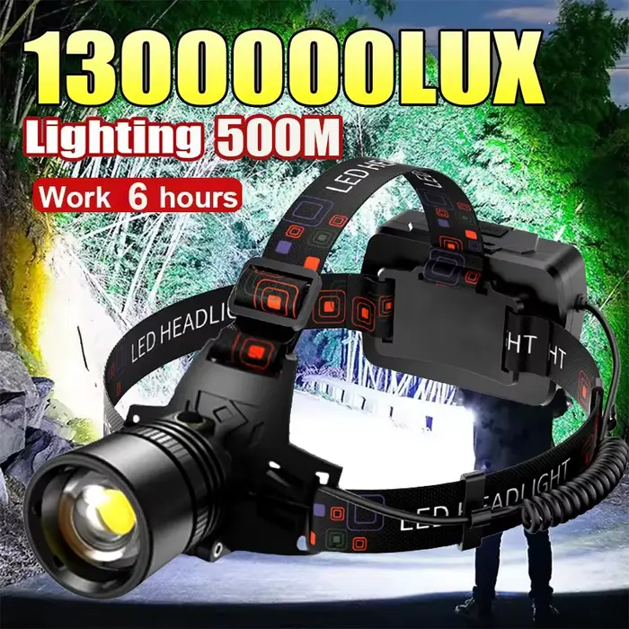 Lampe frontale en alliage d'aluminium puissante LED : 3 modes, étanche, pour pêche et activités outdoor