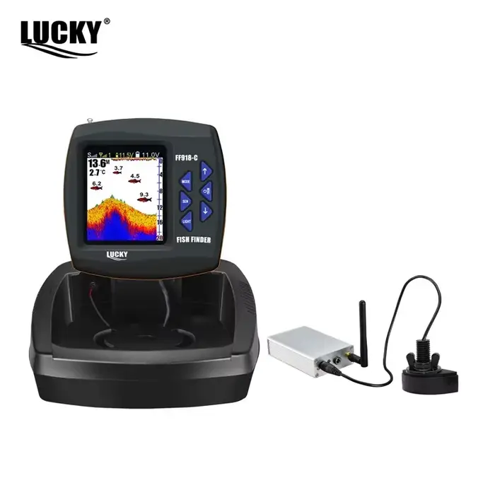 Bateau appât télécommandé Lucky FF918-CWL avec sondeur poissons 3.5" LCD portée 300m profondeur 100m