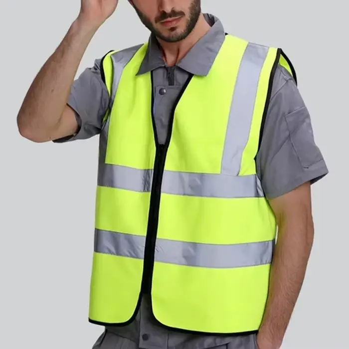 Veste sécurité haute visibilité pêche - Bandes réfléchissantes avant zip - Uniforme entrepôt pêche