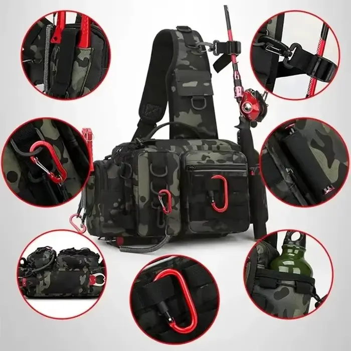 Sac pêche grande capacité 3 en 1 épaule ceinture bandoulière - Sac rangement cannes boîte appâts