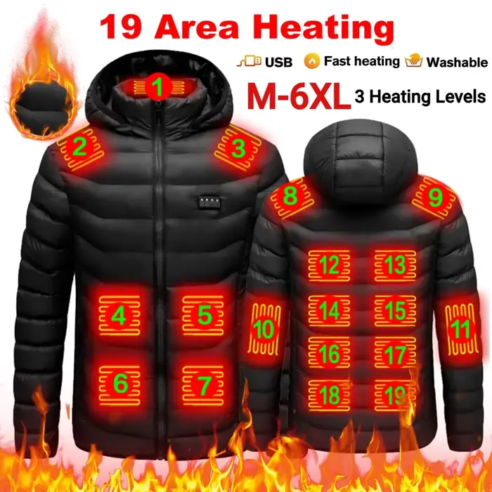 Veste chauffante électrique rechargeable unisexe 3 niveaux de chaleur pour pêche camping et ski
