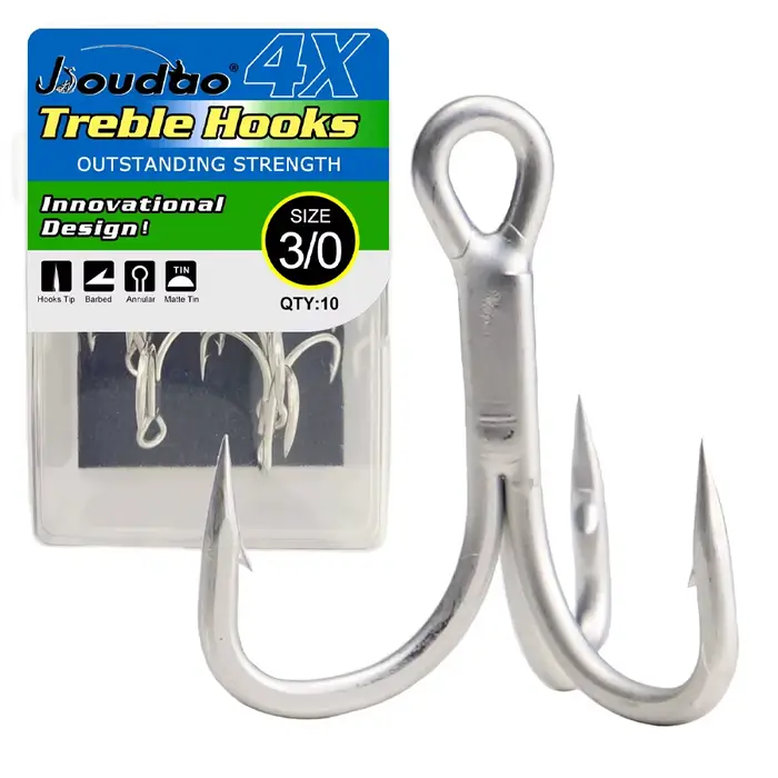 Lot de 10 hameçons triples 4X pour gros poissons : truite, saumon, chinchard, thazard (tailles 8 à 3/0)