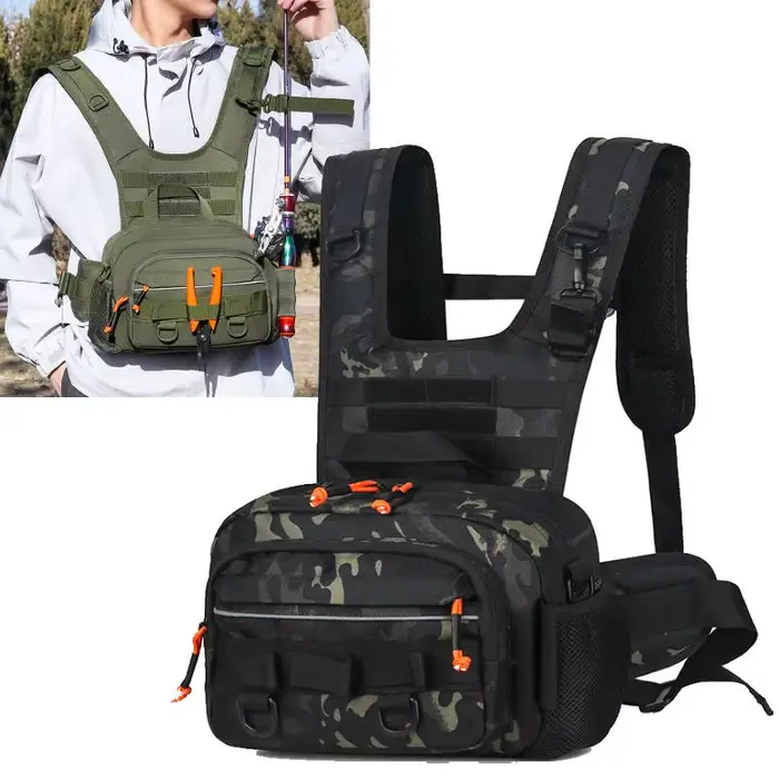 Sac à dos de pêche tactique avec porte-cannes et système Molle pour équipement de pêche et randonnée