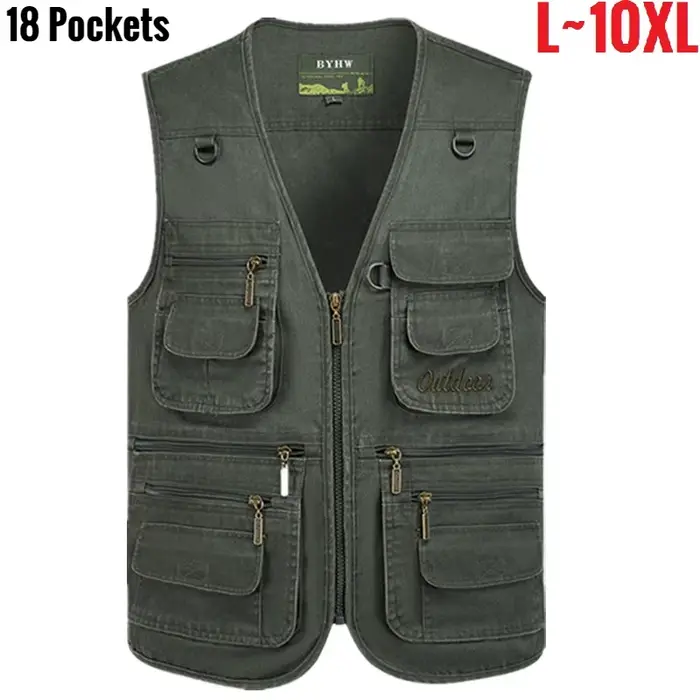 Veste de pêche sans manches grande taille multi-poches - Veste tactique homme printemps 10XL 9XL - Veste de voyage travail outdoor