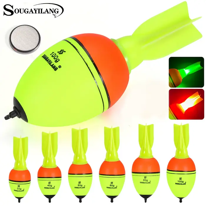Flotteurs lumineux Sougayilang forme fusée 2 pièces, 6 tailles, mousse haute densité pour pêche avec lest