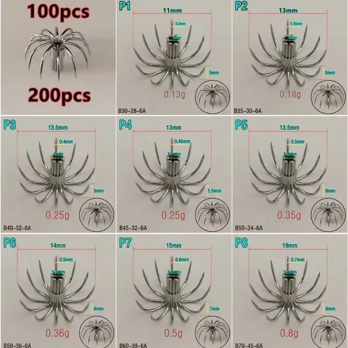 Hameçons à calmar 100/200 pièces acier inox - Hameçons couronne Egi avec griffes d'assistance pour pêche