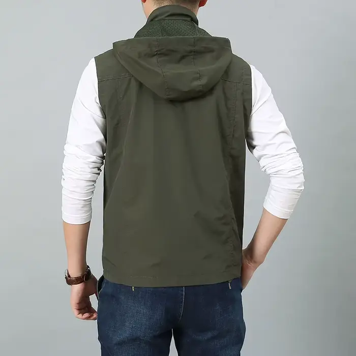 Veste de pêche sans manches multi-poches 7XL avec casquette, pour homme grande taille été et voyage photo