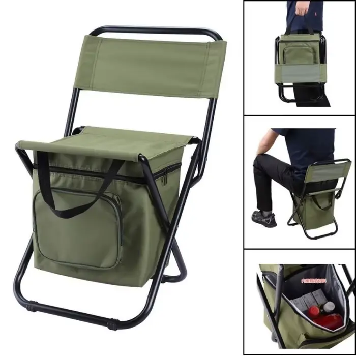 Chaise pliante extérieure 3-en-1 camouflage poney - Siège pêche camping glacière portable multifonction