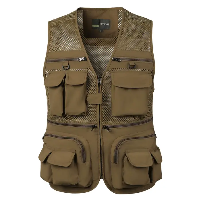 Veste tactique homme pêche été sans manches multi-poches mesh respirant veste de travail gilet