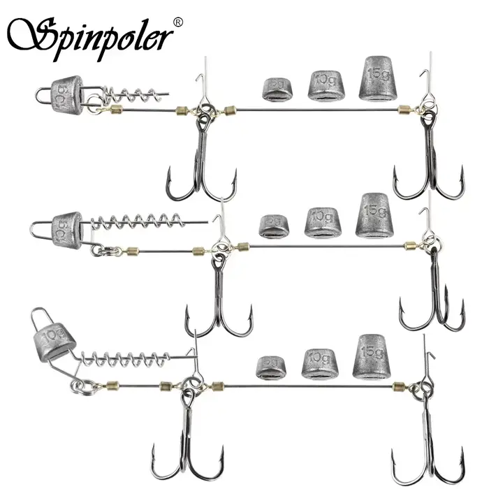 Montages Spinpoler pour brochet avec plombs réglables et hameçons robustes pour leurres souples