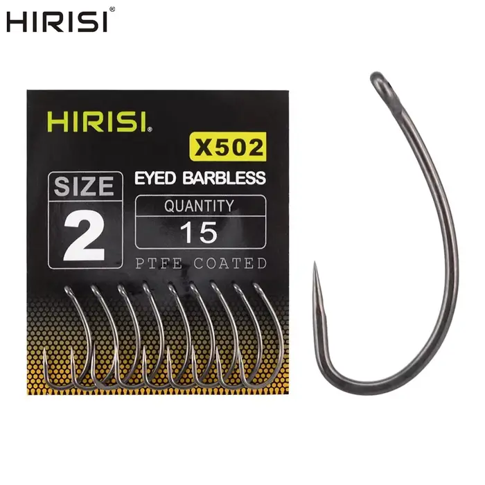 Hameçons Hirisi 15 pièces sans ardillon acier inoxydable haute teneur en carbone revêtus PTFE pour pêche