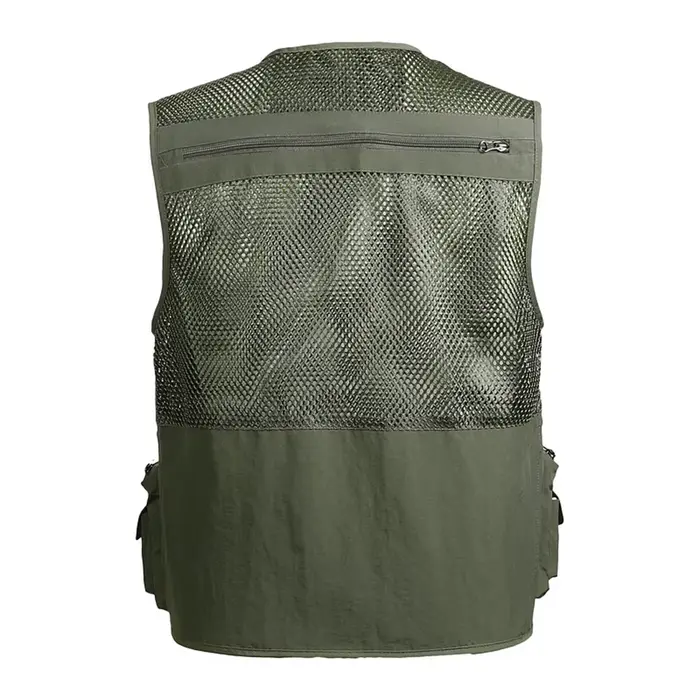 Veste de pêche respirante en mesh avec fermeture éclair et poches pour activités extérieures été