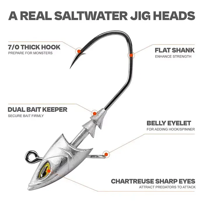 5 hameçons jigging tête triangle 14g à 42g avec yeux 3D - Matériel pêche mer gros poissons