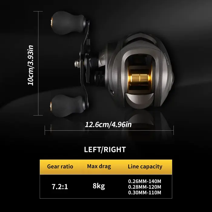 Moulinet baitcasting Rooblinos AK Series 7.2:1 pour pêche en mer et eau douce, 18LB de drag