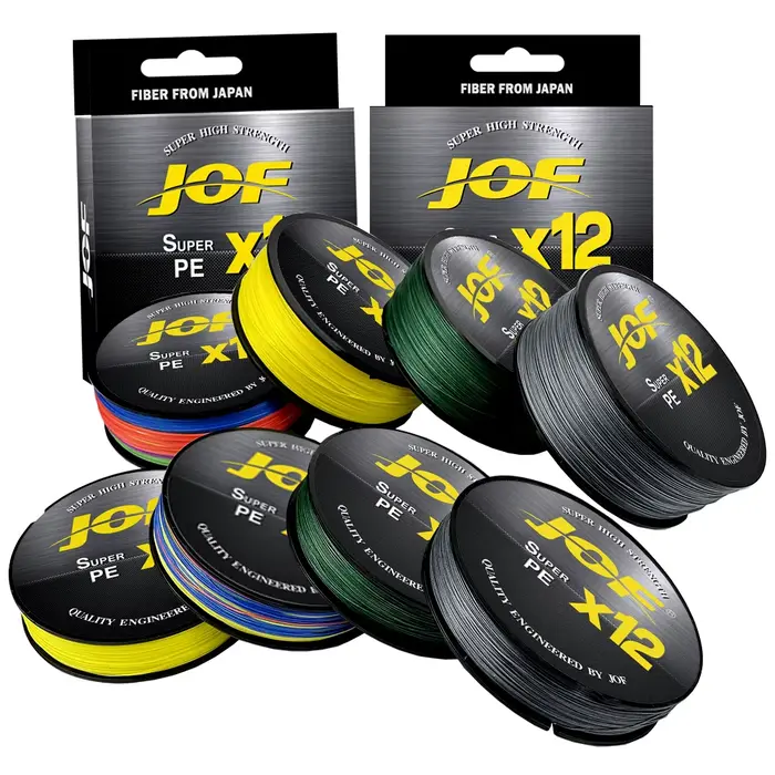 Ligne tressée JOF X12 améliorée 12 brins multifilament PE 100m-500m 25LB-92LB super résistante pêche