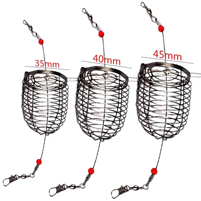 Lot de 5 cages à appâts pêche en acier inoxydable pour amorce feeder et leurres accessoires