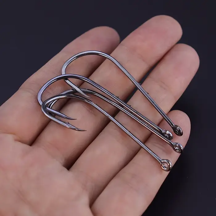 Lot de 50 hameçons pêche en mer acier haute teneur en carbone, longue tige double porte-appât