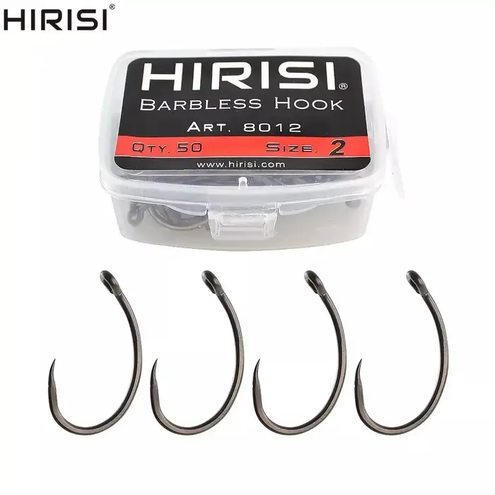 Hameçons de pêche sans ardillon Hirisi 50 pièces, acier inoxydable haute teneur en carbone et résistants,