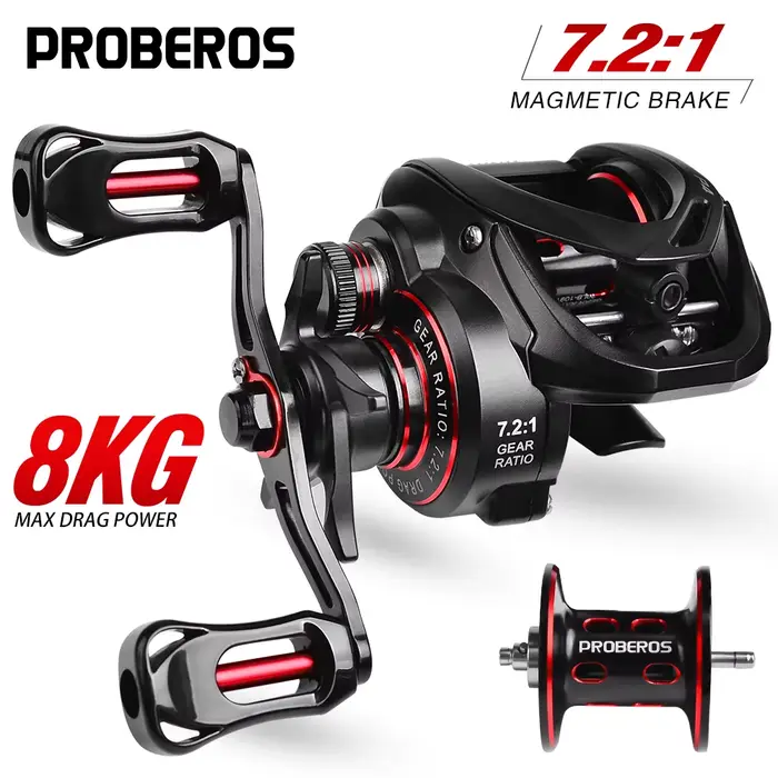 Moulinet baitcasting Proberos ratio 7.2 1 5 1 roulements frein 8kg pour pêche mer lourde surfcasting leurres gros poissons pêcheurs aventuriers