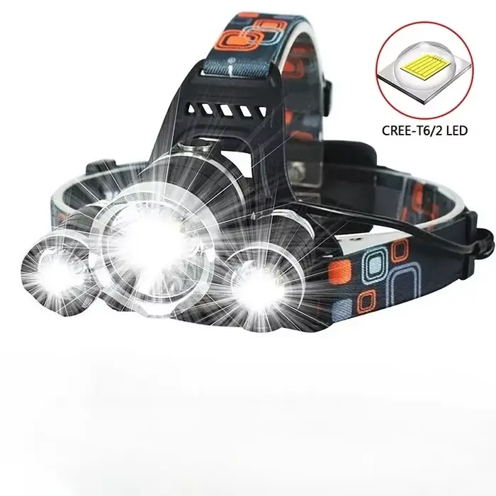 Lampe frontale double batterie 18650 étanche - Rechargeable USB pour pêche camping autonomie longue