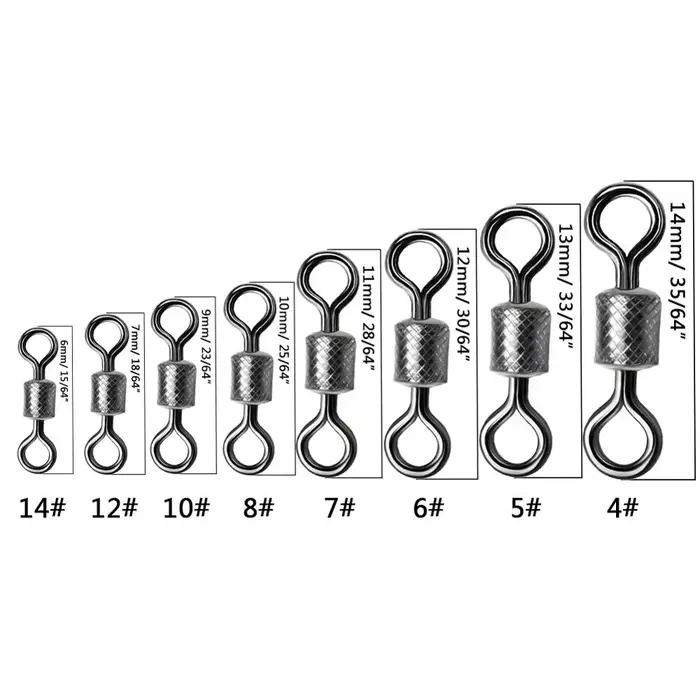 50 à 100 émerillons à bille roulements billes - Connecteurs pêche acier inoxydable tailles 4/0 à 14