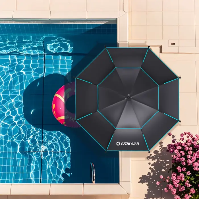 Parapluie de pêche UPF50+ noir colle - Protection 360° ajustable portable avec sac de transport