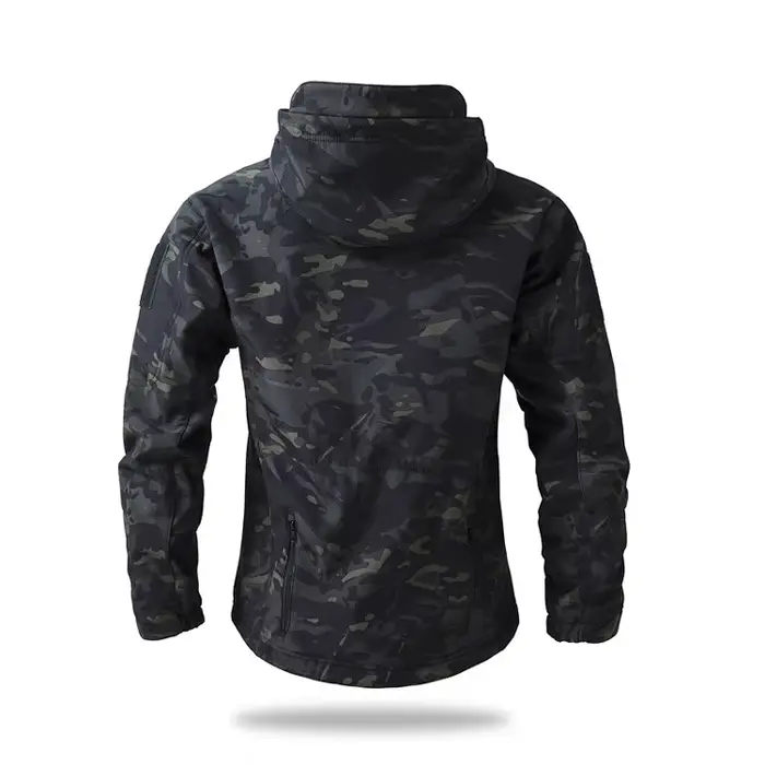 Softshell tactique pêche hiver homme - Veste polaire camouflage capuche - Imperméable coupe-vent outdoor