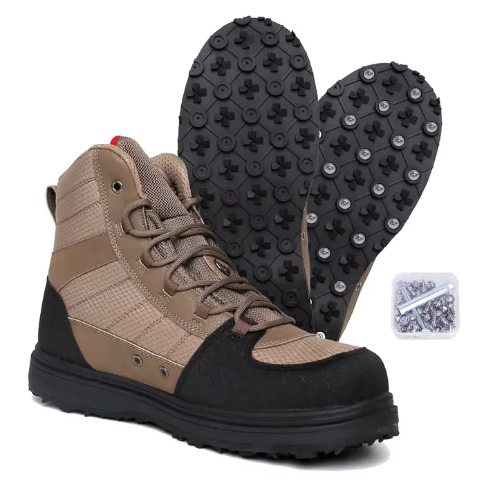 Bottes de pêche légères pour hommes avec semelle caoutchouc - Chaussures antidérapantes avec crampons métalliques