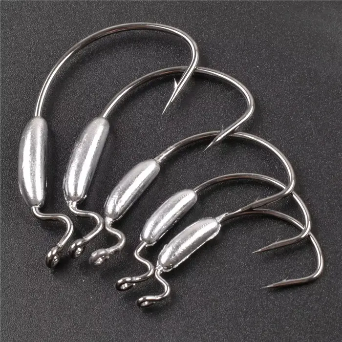 10 hameçons plombés courbés pour leurres souples et jigging - Poids 2.5g à 6g