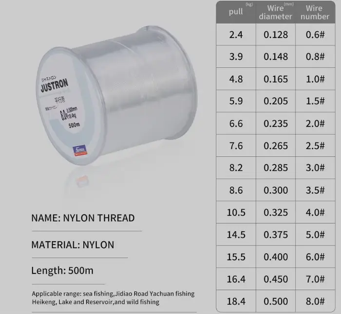 Fil de pêche nylon durable 500 mètres avec leurres colorés pour canne mer et pêche rocheuse