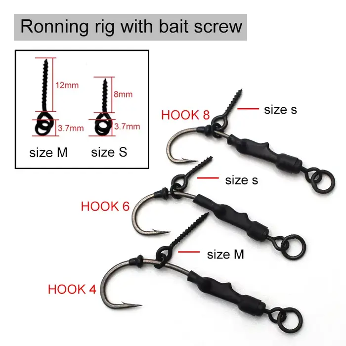 4 montages carpe prêts à pêcher pour bouillettes avec hameçons tailles 2, 4 et 6