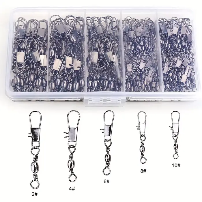 Lot de 50 à 200 émerillons barrel avec agrafe à roulement à billes pour leurres, accessoires