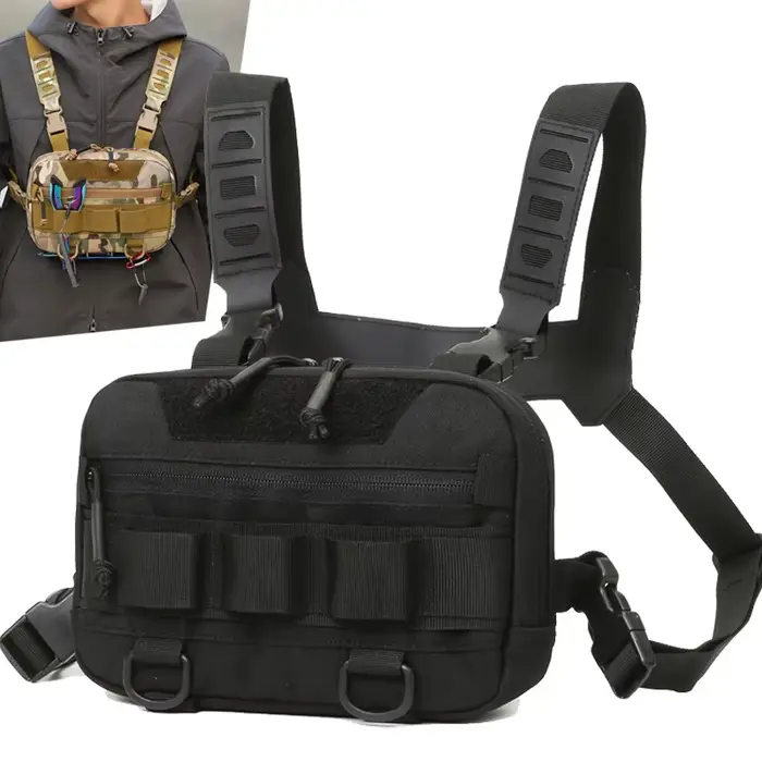Sac poitrine tactique de pêche étanche en nylon Molle pour randonnée et camping - Sac banane